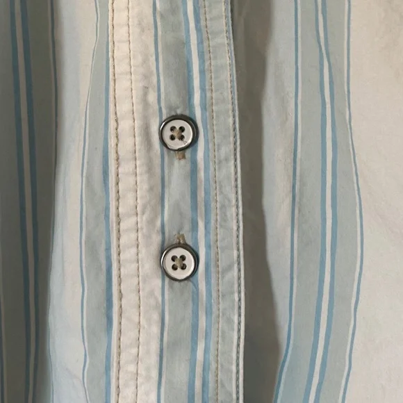 We The Free Button Down Striped Light Blue White Kelia Trapeze Boho Shirt Medium - Picture 11 of 16